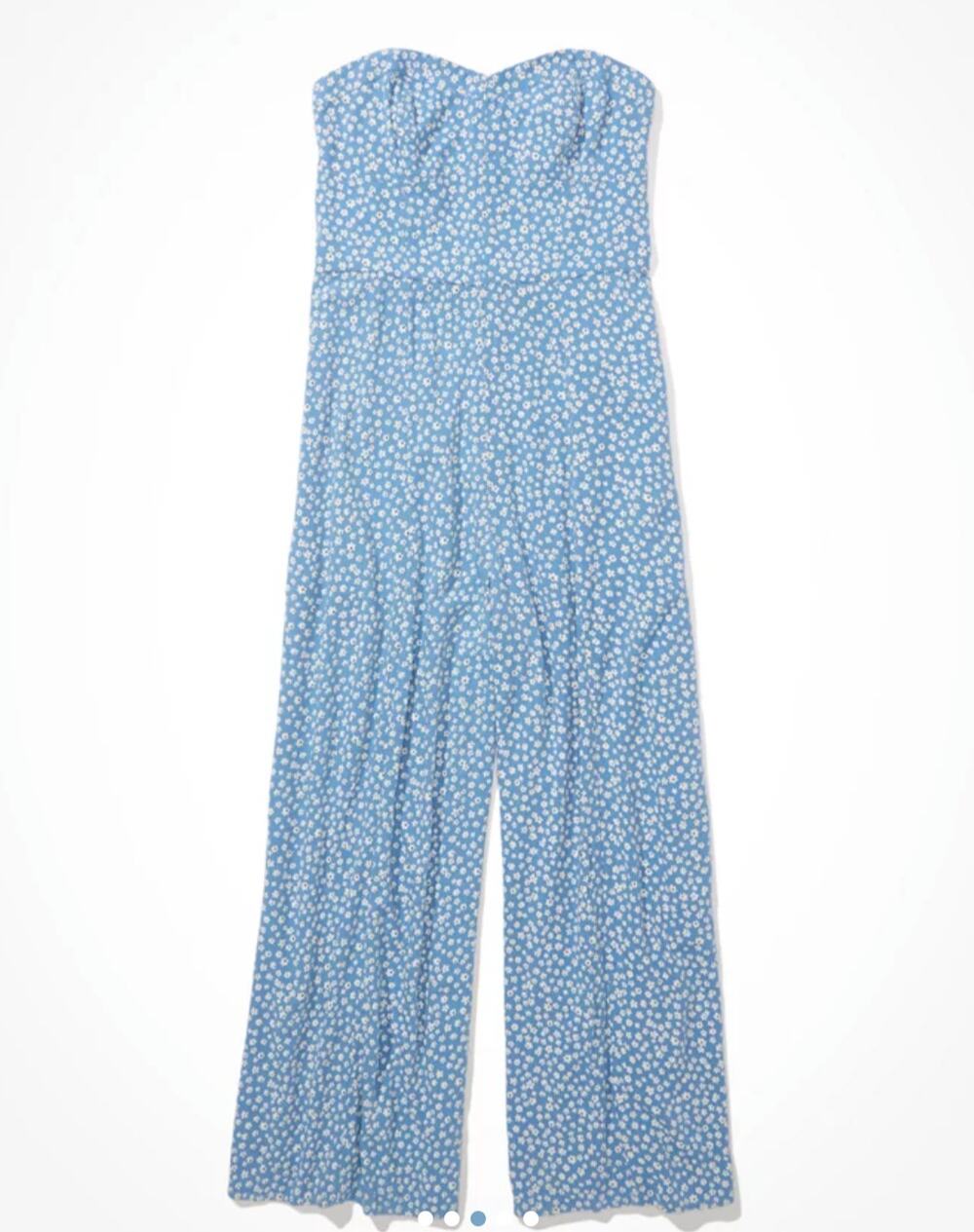 American Eagle Strapless Blue Floral Wide Leg Jumpsuit Size XXL Open Back